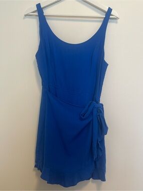 Dotti Royal Blue Sleeveless Wrap-Tie Mini Romper | Linen Blend